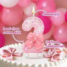 Velas com números da série Cute Pink Bow de 0 a 9, velas para decoração de bolo de aniversário, artigos para festas com atmosfera, adequadas para festas de aniversário, festas de revelação de gênero, festas de inauguração, festas de casamento, festas monocromáticas, noite das mulheres, festas temáticas, itens essenciais para 1º a 100º aniversário