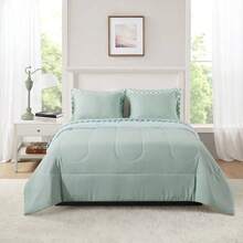 7-Piece Reversible Bed In A Bag Comforter Set With Sheets, Blue Floral, Queen - Sage - 查看 1
