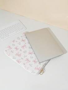 1pc Girly Pink Bow Pattern Tablet Bag, Hyuna Style Pink Small Floral Tablet Bag, 11/13/15 Inch Computer Bag Ipad Bag Laptop Bag, 11,13,15 Inch Portable Desktop Protective Bag For Mac Book ASUS Tablet Handbag Protective Case 9-11 Inch Compatible With Ipback To School School Stuff Bag For School Work Laptop Bag For Women Mac Book Case