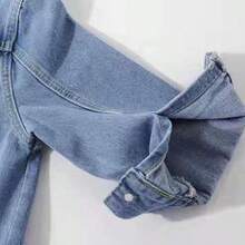 女士七分袖牛仔夹克，浅色水洗短款牛仔夹克 - 淺色水洗藍 - 查看 5