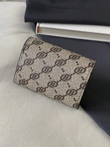 3-Fold Women Flap Snap Button Short Wallet Black Flower Print Classic Multi-Card Slots Vintage Coin Purse Anti-RFID Credit Card Holder For Women Wallet Mini Wallet Purse Wallet Small Wallet Wallet Cute Wallet