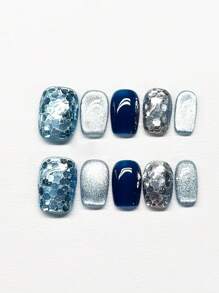 10 sztuk niebieskich cekinowych, szklanych koralików w kształcie kociego oka, eleganckie, lekkie, luksusowe, ręcznie robione ozdoby do paznokci, do naklejania na paznokcie, artykuły do paznokci, paznokcie