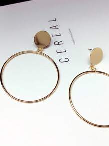 1 pereche cercei rotunzi metalici geometrici supradimensionați, cercei eleganți cu clips pentru urechi fără perforații, potriviți pentru purtare zilnică și petrecere