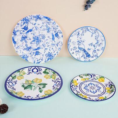 مجموعة 12/24/48 من طبقات الورق القابلة للتخلص منها بطبعة صينية باللونين الأزرق والأبيض، لاستخدامها في الاستقبالات التجارية والحفلات المناسبة، تشمل أطباق بقطر 7 و9 بوصة، مناسبة ل- 48 شخص، للنزهات والحفلات العائلية والتخييم والديكور والاحتفالات، تشمل هدايا الحفلات وحفلات الزفاف وديكورات المطاعم والأدوات المنزلية والحفلات والليمون والطاوووس والخزف الأزرق والأبيض