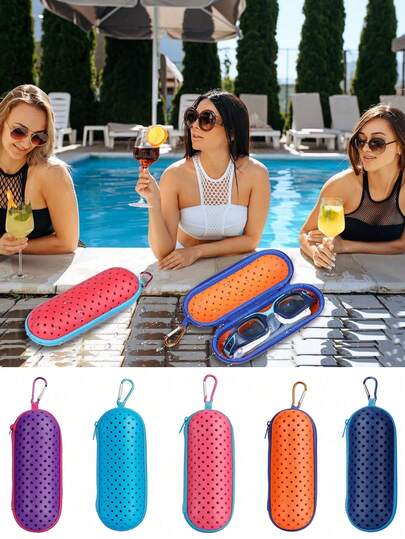 1pc Outdoor Swimming Goggles Storage Box, Breathable Lightweight Eyewear Case, EVA Hollow Waterproof Box With Hook