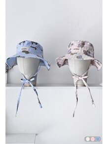 1 pièce Chapeau seau à large bord avec un design mignon d'ours en peluche à carreaux, chapeau d'été polyvalent de protection contre le soleil pour femmes