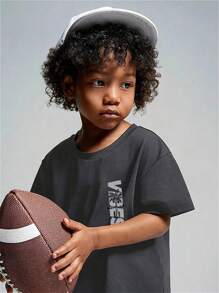 2 pièces Set : T-shirt à manches courtes et short imprimé lettre et palmier pour garçons