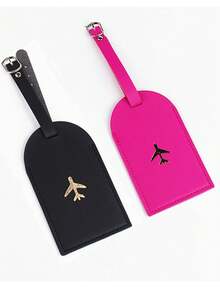 2PCS Plane Luggage Tag Hanging Tag Suitcase Tag With Name ID Cards Anti-Lost Lightweight Fashion Solid Color PU Leather Travel Accessories For Flight For Couples Gifts Vacation Summer Travel Essentials Pendant Holiday Vacation For Travel For Flying For Cruise For Bags For Luggage Portable Bag For School School Accessories School Stuff