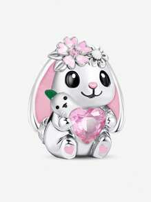 1 pièce Pendentif Charm en argent sterling 925 en forme de lapin, bille convenant aux bracelets, bijoux pour femmes DIY