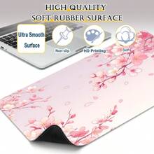 Extra Large Cherry Blossom & Pink Background Gaming Mouse Pad With Rubber Base, Stitched Edges , Smooth Surface Oriental Cherry Desk Mat For Home Office , Ideal Gift For Girlfriend