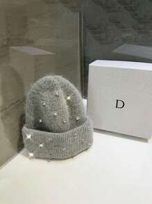 1pc Heavy Sequin Accent Rabbit Fur Knitted Hat For Women, Warm & Thick, Fashion & Versatile, Autumn/Winter
