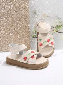 1 par de Sandalias de playa trenzadas de moda con punta abierta para niñas, con suela plana, ideales para el verano