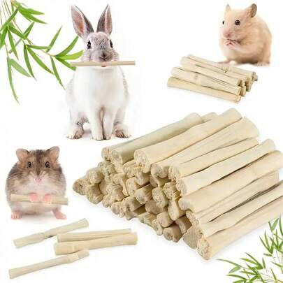Bâtonnets à mâcher en bambou naturel et sucré, bâtonnets à mâcher en bambou pour lapins, petits animaux, jouet à mâcher en bambou naturel pour l'affûtage des dents, convient aux écureuils, hamsters, lapins