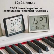 Reloj despertador digital mini con medición de temperatura, humedad del aire, hora, sonido de alarma, con imanes y ventosa, pantalla LCD para pared, 12/24H, a pilas
