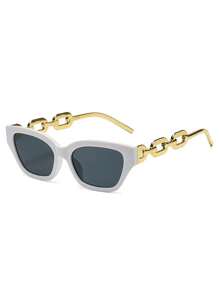 Lunettes de mode forme d'œil de chat pour hommes, petit cadre avec chaîne ajourée. Lunettes de mode convenant pour la protection solaire estivale, les vacances à la plage, les sports de plein air, les fêtes, la conduite, la pêche, le vélo, les achats et la prise de photos. Accessoires pour les vacances d'été à la plage, les activités de plein air et les voyages