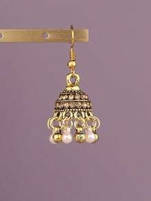 1 Pair Delicate Pearl Bell Earrings - Champagne - View 3