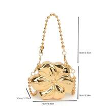 1pc New Mini Metal Makeup Bag, Electroplated Gold Coin Purse, Shiny Avant-Garde Metal Color Handbag, Beaded Chain Crossbody Bag, Flower Asymmetrical Handbag, Jewelry Pouch, Elegant Coin Purse