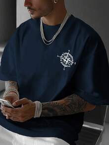 Men's Summer Eagle Print Round Neck Short Sleeve Casual T-Shirt, Emo - Royal Blue - View 2