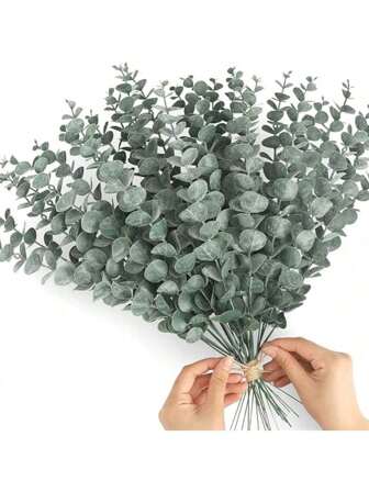 1/6/12/21/30/50/100 件桉树茎人造桉树叶茎，桉树茎装饰假绿茎绿色装饰人造花散装适用于家庭和办公室使用人造花花束中心装饰婚礼装饰装饰
