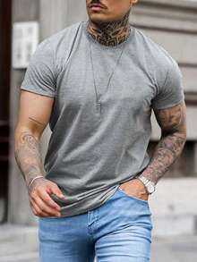 GRDR Men's Solid Color Casual Street Crew Neck Short Sleeve T-Shirt - Grey - View 11