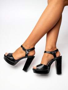 Sandalias con plataforma y tacón en bloque, verano - Negro - Ver 5