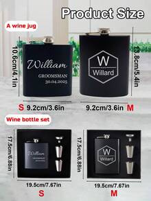 LICVIC Zestaw spersonalizowanych przenośnych manierek na alkohol, spersonalizowany grawerowany manierka na alkohol ze stali nierdzewnej, spersonalizowany prezent urodzinowy, manierka dla drużby, odpowiedni na urodziny, wesele, walentynki, rocznicę, dzień ojca, prezent dla niego, chłopaka, pary, taty, mężczyzny, rodziny, przyjaciół, wielofunkcyjny, wielokrotnego użytku - Styl A - Zobacz 3