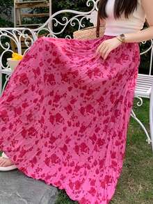 女士新款玫瑰花优雅褶皱A字裙，法式复古设计，修身，适合旅行、约会、通勤、生日派对，淑女裙