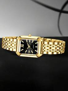 1 件女士合金表带时尚、休闲、优雅、轻奢气质矩形表盘石英表适合日常佩戴或节日礼物