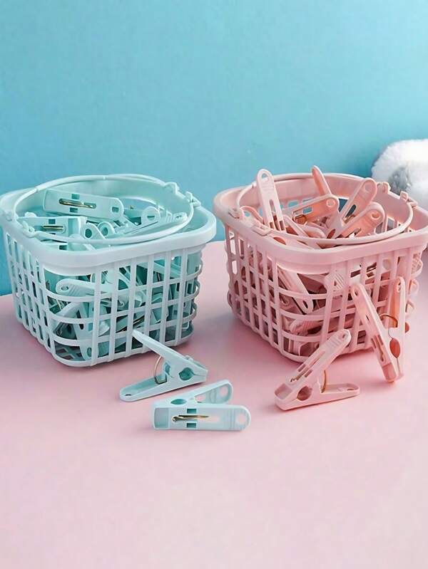 60Pcs Mini-Sized Garment Clips With Storage Baskets Made Of Waterproof Material, With Strong Snap Fasteners, Extremely Durable, Suitable For Drying All Kinds Of Clothes, Displaying Photos, Attaching Star Stickers, Etc.