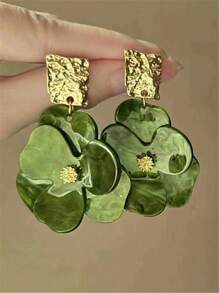 1 par de brincos longos de acrílico cor âmbar com pétalas, estilo vintage europeu e americano, joias florais trifoliadas para mulheres e meninas, festa, banquete, aniversário, casamento