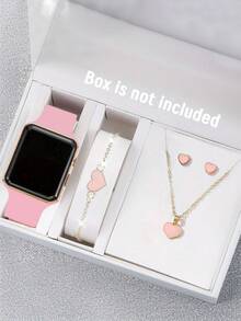 5/1pc Casual Girl Silicone Digital Display Electronic Watch Set With Heart-Shaped Bracelet, Necklace, Earrings And Jewelry Set, Suitable For Party Gifts, Vacation Supplies, Packing For Travel, Vacation Outfits, Back To School,And Buying Gifts To Give To Friends And Relatives - Multicolor - View 5