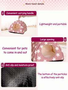 1 chiếc giường ngủ cho chuột hamster họa tiết ngôi sao màu hồng, chỗ ẩn náu cho thỏ, tổ ấm áp và thoải mái cho thú cưng nhỏ, có thể giặt được, phù hợp cho thú cưng nhỏ, chồn và thỏ. - Hồng - Xem 6