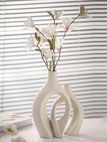 Elegante y moderno juego de jarrones cruzados para decoración de mesa - Arreglo floral para sala de estar, hogar, soporte para flores secas, decoración para entrada, gabinete de TV, escritorio de oficina, accesorios de jarrones - Beis - Ver 3