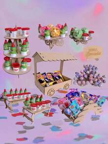Candy Bar set de 9 accesorios decoración mesa de dulces para fiestas cumpleaños aniversarios baby shower eventos temáticos presentación atractiva ambientación infantil divertida y colorida - Beis - Ver 1