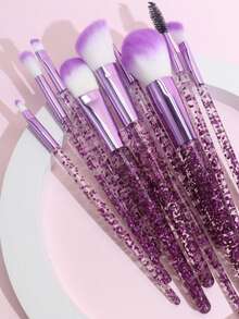 Conjunto de 10 Pincéis de Maquiagem Transparentes com Cristais e Areia Movediça, Incluindo Pincel para Sombra, Pincel para Blush em Pó, Pincel para Pó, Pincel para Blush em Pó, Ferramentas de Maquiagem, Pincel Portátil de Cerdas Macias para Pó, Pincel para Sombra, Conjunto de Pincéis, Kit de Pincéis de Maquiagem, Conjunto de Maquiagem Completo, Conjunto de Pincéis de Maquiagem, Kit de Maquiagem Completo, Kit de Pincéis, Conjunto de Pincéis de Maquiagem, Conjunto de Maquiagem para Presente, Conjunto