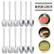 8 pièces/12 pièces Set de cuillères à dessert en acier inoxydable - Cuillères à thé élégantes en forme de pelle, convient pour le café, la crème glacée, les fruits, les ustensiles de cuisine, les fournitures scolaires