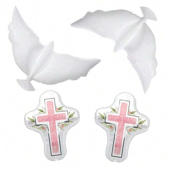 Conjunto de 4 balões de batismo, balões de cruz de batismo para decoração de aniversário, primeira comunhão, Deus abençoe o batismo, decoração para festa de batismo feliz