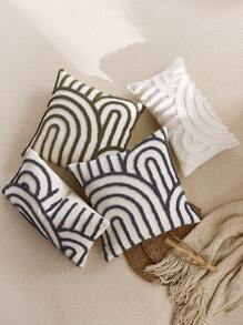 1pc/2pcs Set Semi-Circle Geometric Pattern Pillow Case, Canvas Circle Velvet Embroidery Crafted Square Cushion Cover, For Daily Use In Bedroom, Living Room, Sofa, Yard, Garden Decor, Without Core 30*50cm 45*45cm,Fall Decor,Autumn Decor,Room Decor