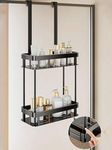 1pc 2 Tier Shower Hanging Organizer Shelf Rustproof, Shampoo Holder Bathroom Shelf Shower Basket For Dorm, Toilet, Bath, Matte Black Bathroom Accessories - Black - View 3