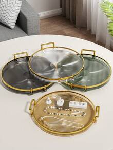 1pc Jewelry Display Tray, Multi-Functional Storage Tray, Candy Dish, Fruit Plate Back To School - Transparent - View 9