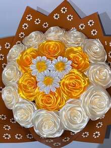 100 件丝带花束永生玫瑰花束 DIY 丝带玫瑰花束 手工假花花束 缎带玫瑰花瓣、Ramo Buchon、节日女孩、婚礼生日花束 - 彩色 - 查看 10