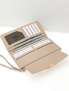 MINGYOU Fashionable Soft Leatherette Long Wallet & Card Holder For Women Wallet Wallet Purse Wallet Wallet Keychain Wristlet Wallet - Apricot - View 2