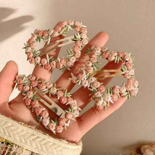 Flowery - Peach Pink Ditsy Floral Hair Clip, Spring/Summer New Arrival, Delicate Hollow Heart & Pentagram Shape, Women & Baby'