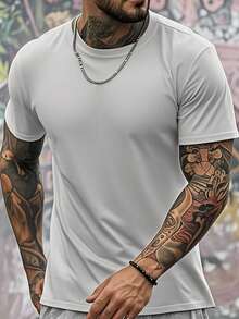 GRDR Men's Solid Color Casual Street Sporty Crew Neck Short Sleeve T-Shirt - Light Grey - View 10