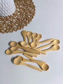 1/10件/20件竹制长柄勺小圆汤勺咖啡勺蜂蜜果酱调料勺适用于家庭咖啡和创意料理、厨房、圣诞礼物