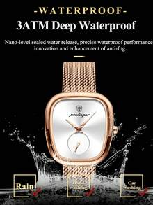 POEDAGAR 1 件优雅玫瑰金不锈钢表带椭圆形表盘女士石英表，女士奢华防水手表，时尚女士腕表适合日常场合，女士礼物 - 白色 - 查看 9