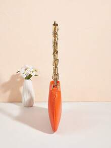 Bright Color Snake Skin Acrylic Gold Chain Decor Shoulder Underarm Baguette Bag - Orange - View 6