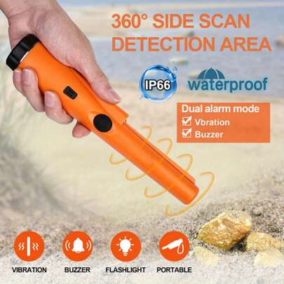 1pc Metal Detector Handheld, Waterproof 360 Scan Mine Treasure Detector With High Sensitivity, Includes Belt And Holster, Golden Treasure Hunting Unearthing Tool With Buzzer Vibration,Portable New Style(Battery Not Included)