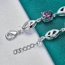 热销新款 925 纯银镀紫水晶手链 女士订婚派对时尚礼物首饰 - 銀色 - 查看 3