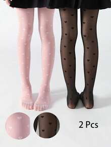 2/1 双女童紧身裤，婴儿紧身裤，儿童紧身裤，薄款爱心提花无脚紧身裤，网眼紧身裤，黑色，粉色，纯色，学院风可爱款，儿童舞蹈裤，柔软舒适春夏季，适合日常、四季、派对，可搭配裙子、短裤，可用作舞蹈袜 - 彩色 - 查看 9
